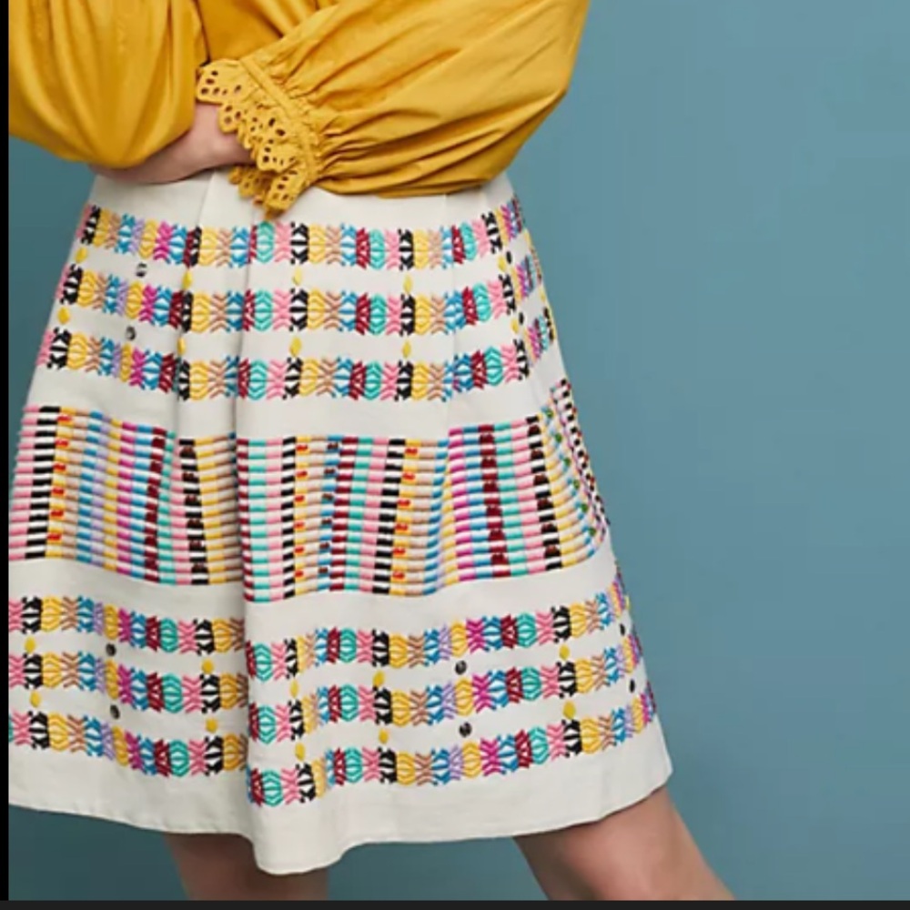 Anthropologie AKEMI + KIN Jenna Beaded Striped Beaded Rainbow Skirt Size 12 NWT